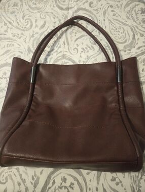 Neiman Marcus Women's Burgundy Leather Tote Bag with Double Handles